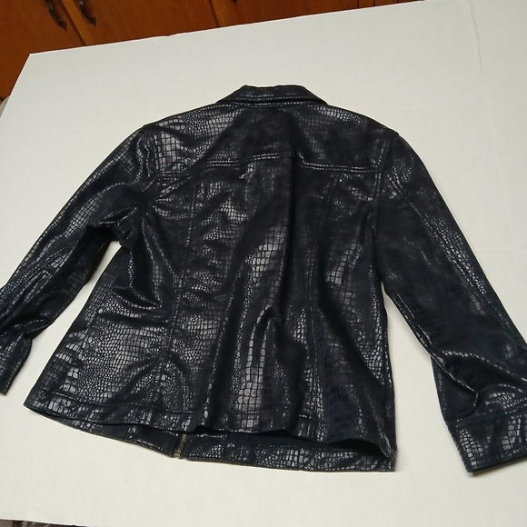 Ruby Rd. Navy Dark Blue Snakeskin Crocodile Print Jacket Size 12 Fall Blazer - Picture 2 of 8